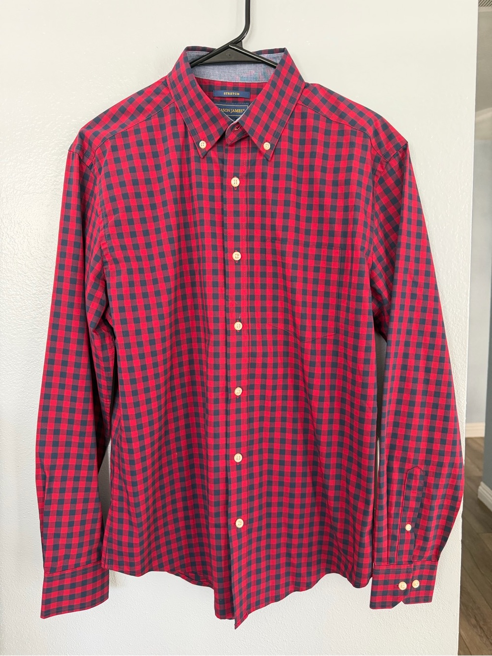 Mason James men's check button-up long-sleeve shirt in red and blue Size S